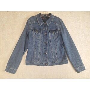 Wrangler Womens Large Denim Jacket Blue Authentic Western Trucker Jean Button Up